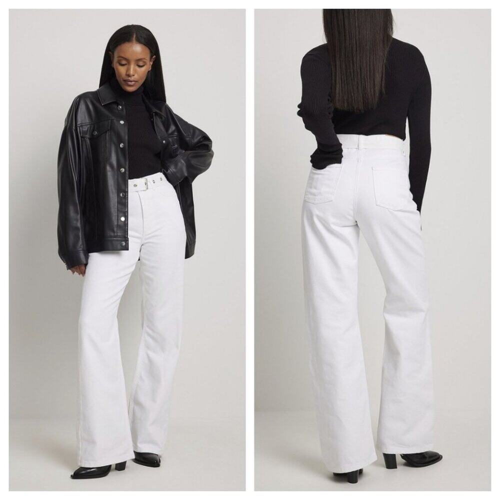 NWT NA-KD Women's Belted Denim Flare Jean Off White Size EU34/US4